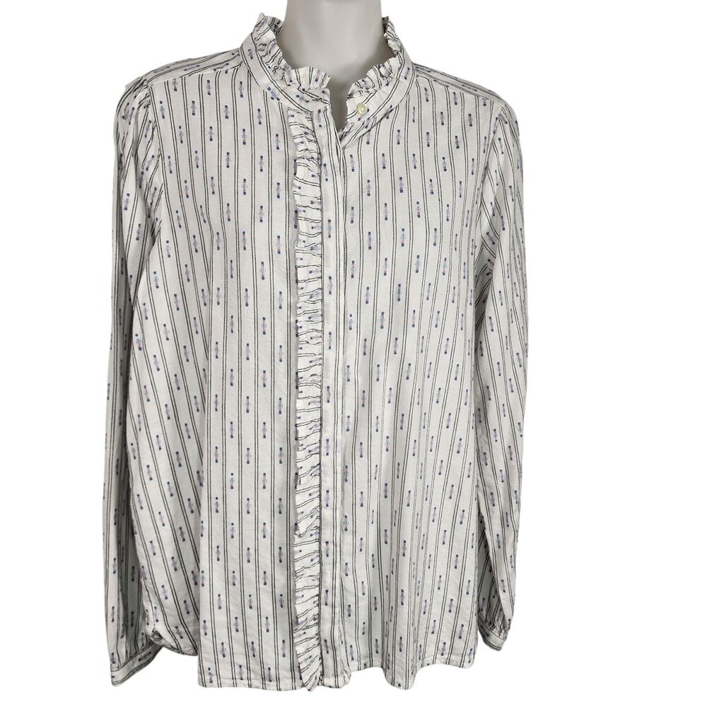 LOFT Womens Button Down Clip Ruffle Shirt Whisper White Size Medium Classic Fit